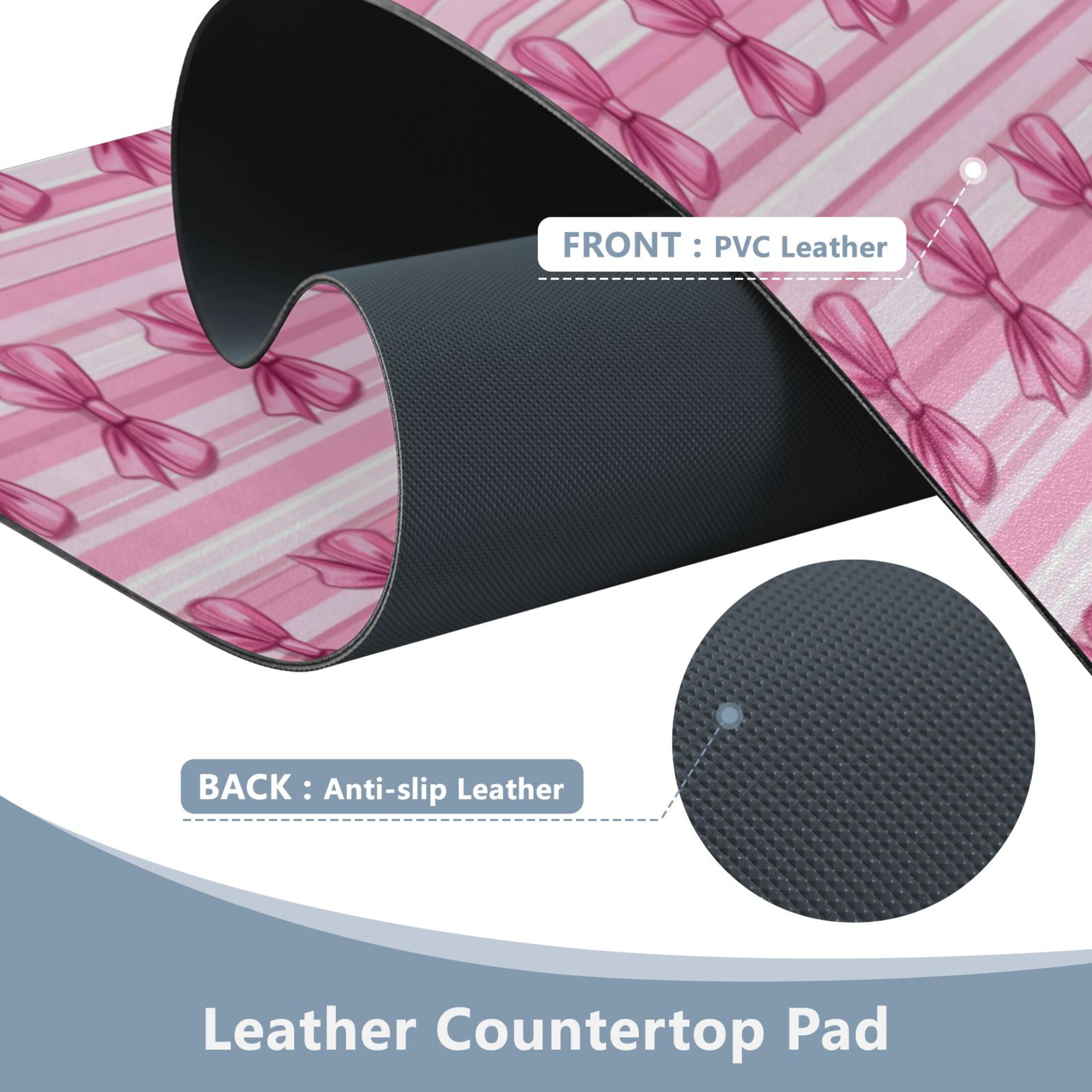 Leather Keyboard and Mouse Desk Mat Office Desk Accessories Protective Office Desk Decor Desk Pad Mat for Gaming, Work from Home, Office Pink Bows 23.6" x 47.2"