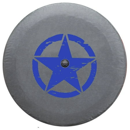 SpareCover - Ocean Blue Distressed Jeep Star Brawny Series 32" Tire Cover for 2018 Wrangler JL with Rear View Camera replaces 82215434