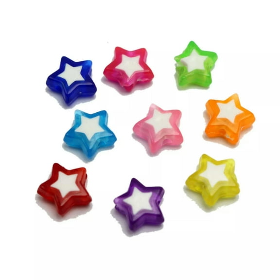 U8MO 200 Mixed Candy Color Cute Acrylic Star Beads 9X9mm With White Star Center