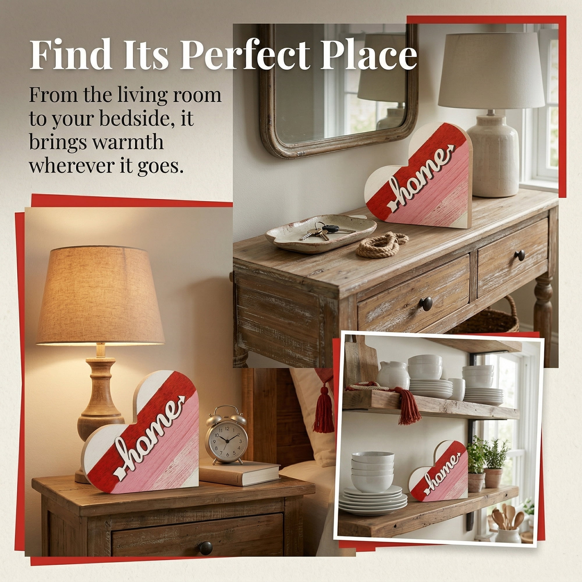 Unique Bargains 2Pcs Wooden Heart Signs Freestanding Heart Tabletop Decor Pink 6.3in