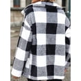 thumbnail image 6 of Women Winter Coat Button Front Plaid Pattern Double Pocket Drop Shoulder Flannel Coat Long Sleeve Jacket Outwear White L, 6 of 8