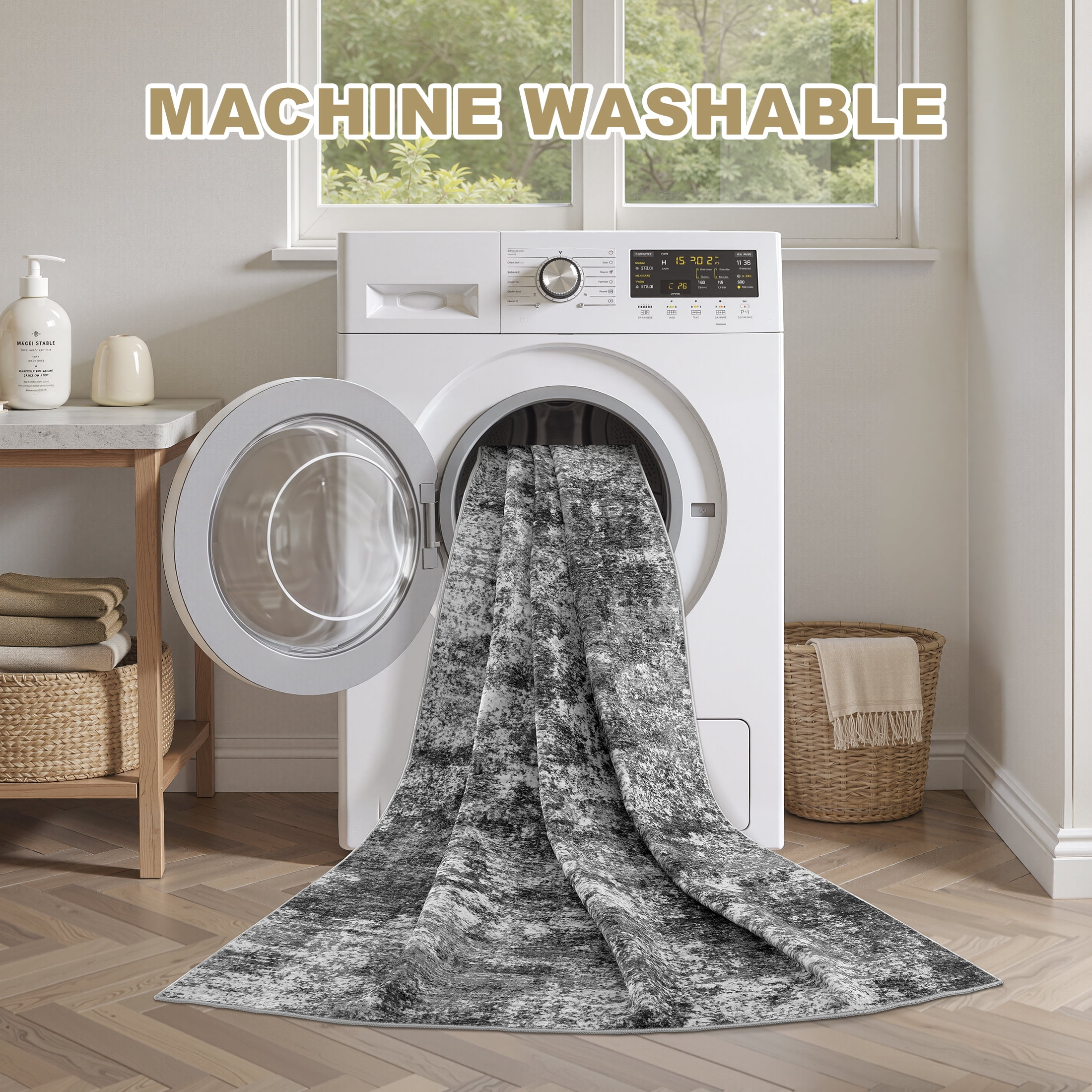 MICGEEK 8x10 Washable Area Rugs for Living Room, Modern Abstract Printed Rug, Vacuum-Friendly, Non Slip Indoor Rug for Bedroom Dining Room Home Decor Carpet, Dark Gray