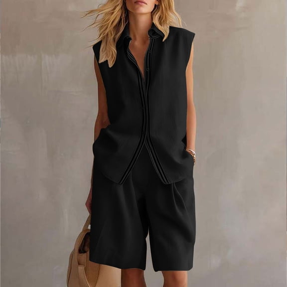 Women's Casual Two-Piece Outfit Long Sleeve Button Down Cardigan And Loose Wide Leg Cargo Pants With Pockets Tracksuit Set