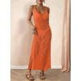 thumbnail image 3 of Dycnvjo Women'S Crochet Coverups Sleeveless Beachwear Dresses Side Slit Maxi Beachwear Orange One Size, 3 of 6