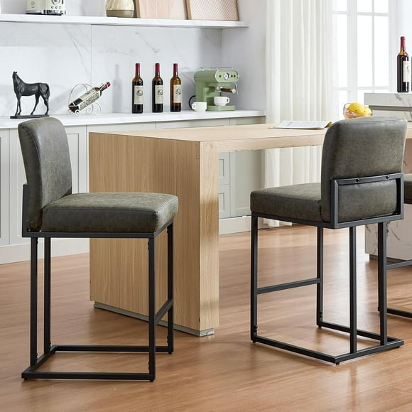 24" Counter Height Bar Stools,Modern PU Leather Counter Stool Chairs with Full Back&Metal Frame for Kitchen Island