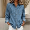 thumbnail image 6 of Danhjin Women's Button Down Denim Shirt Collared Casual Long Sleeve Shirts Tops on Clearance, 6 of 7