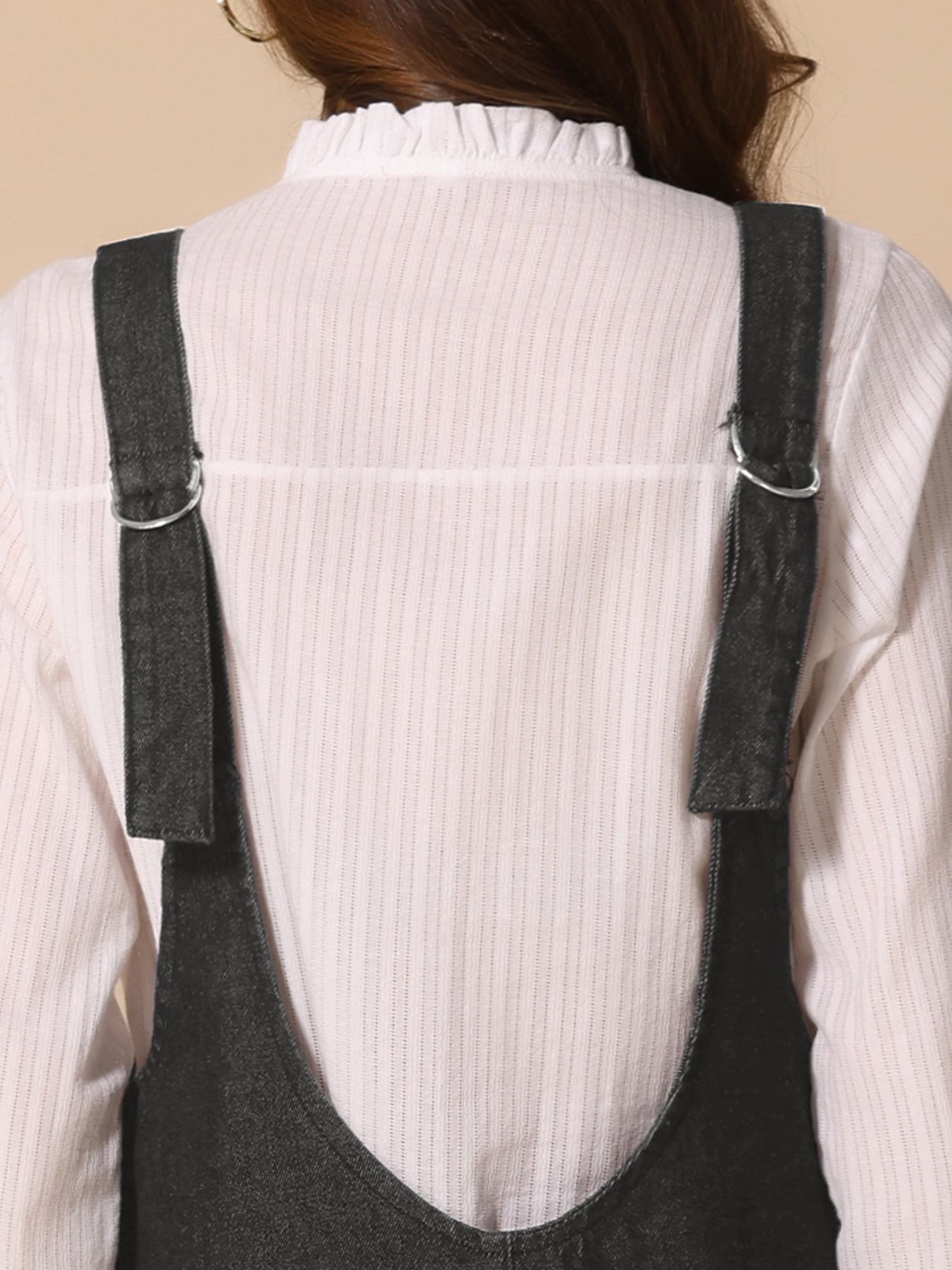 DARING DIVA Women's Sleeveless Adjustable Strap Denim Mini Pinafore Dress S Black