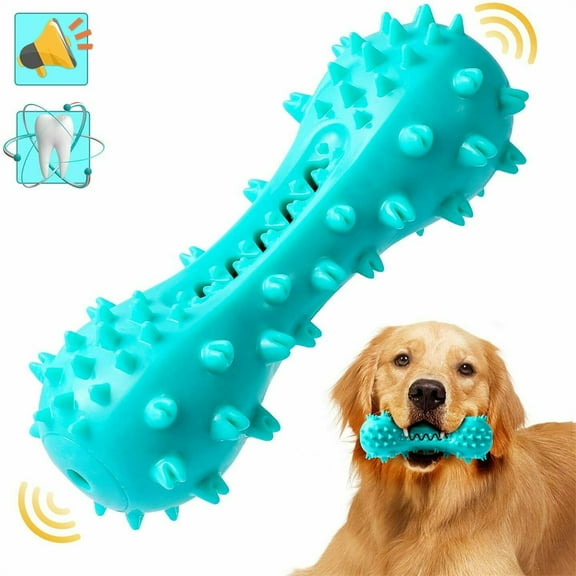 DEELLEEO Dog Squeaky Toys Dog Chew Toys for Aggressive Chewers Dog Toothbrush Almost Indestructible and Durable Toys for Small Middle Large Dogs Natural Rubber Bone for Teeth Cleaning