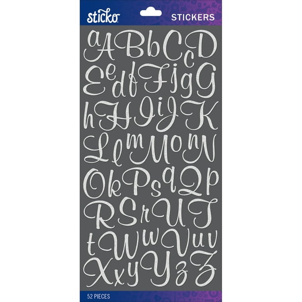 Sticko Alphabet StickersWhite Glitter Script Small