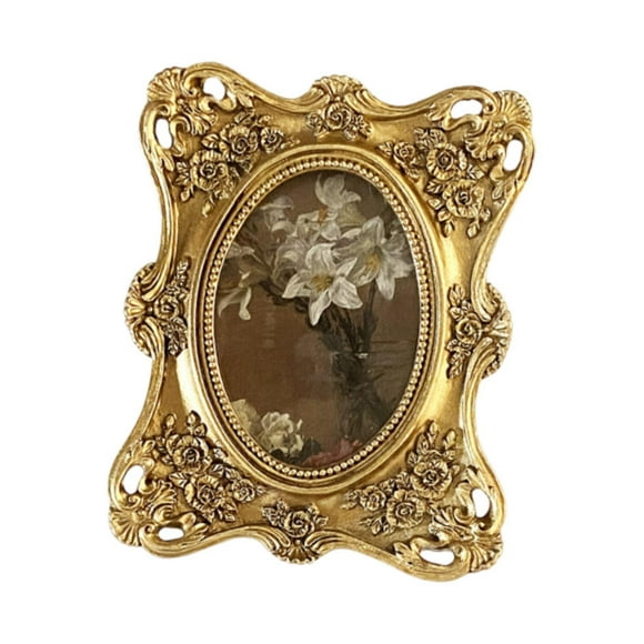 Guardoinrt Vintage Style Luxury Photo Frame Decorative Resin Tabletop Holder Wall Hanging Frame Portraits Gold 16.5x20.5cm