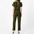 thumbnail image 2 of Huankd Womens Summer Casual Short Sleeve Pants Suit Beach Vacation Romper Belted Dressy Wedding Guest Jumpsuit Jumper Army Green XL, 2 of 5