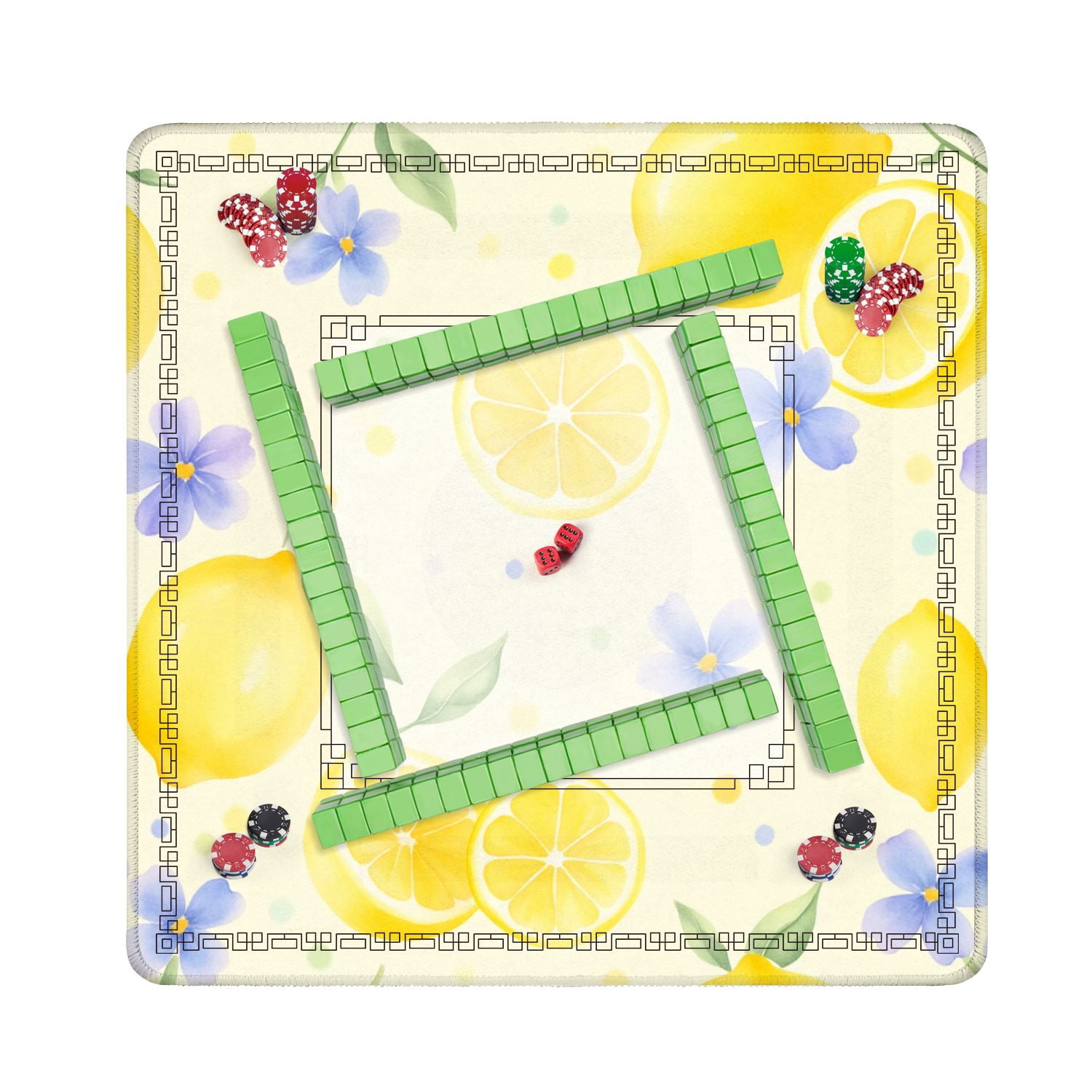 Mahjong Mat 31.5" x 31.5" Bright Lemon Purple Flower Watercolor Green Leaves Light Non-Slip Noise Reduction American Mahjong Tiles Table Cover for Dominoes Poker Card Board Games Gift