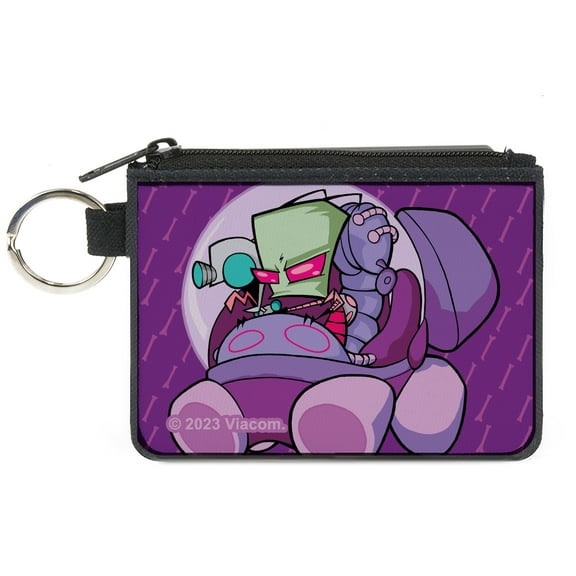 Nickelodeon Wallet, Coin Purse, Invader Zim and GIR Voot Cruiser Pose and Bone Purples, Canvas