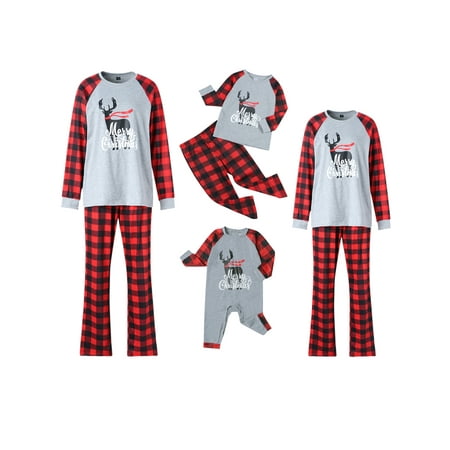 

Peyakidsaa Family Matching Christmas Pajamas Set Letter Reindeer Long-sleeved Pyjama Sleepwear