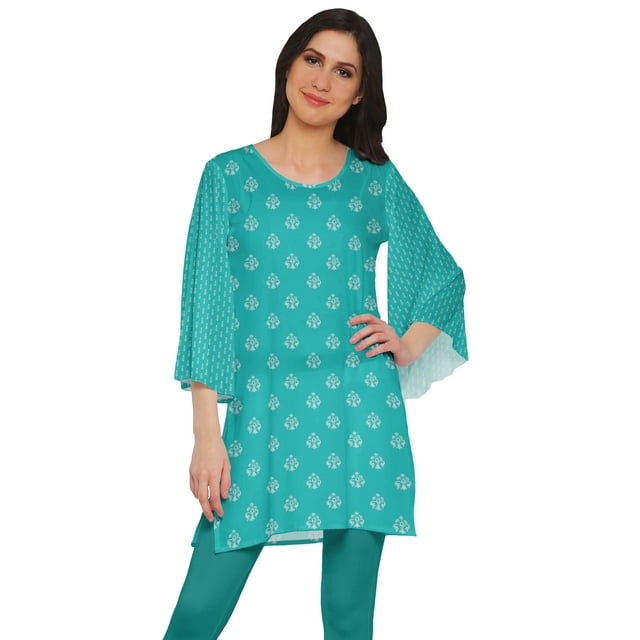 Moomaya Kurtis Courtes en Poly-Crêpe pour Femmes, Robe à Manches Kimono Imprimée, Haut Indien