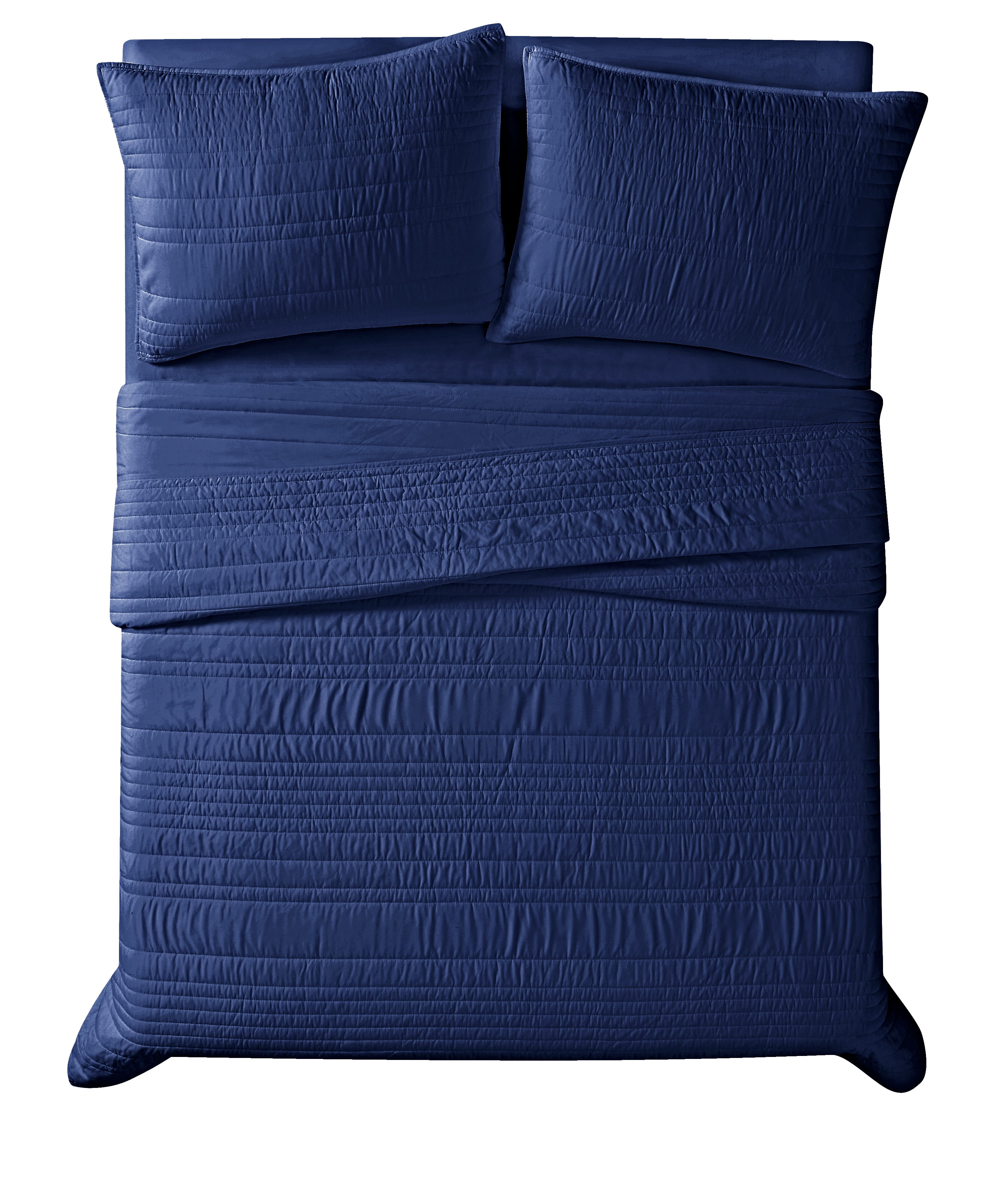 Truly Calm Antimicrobial 100% Microfiber Polyester Navy 3-Piece King Quilt Set, Solid Casual themed, Adult Bedding, OEKO-TEX Certified