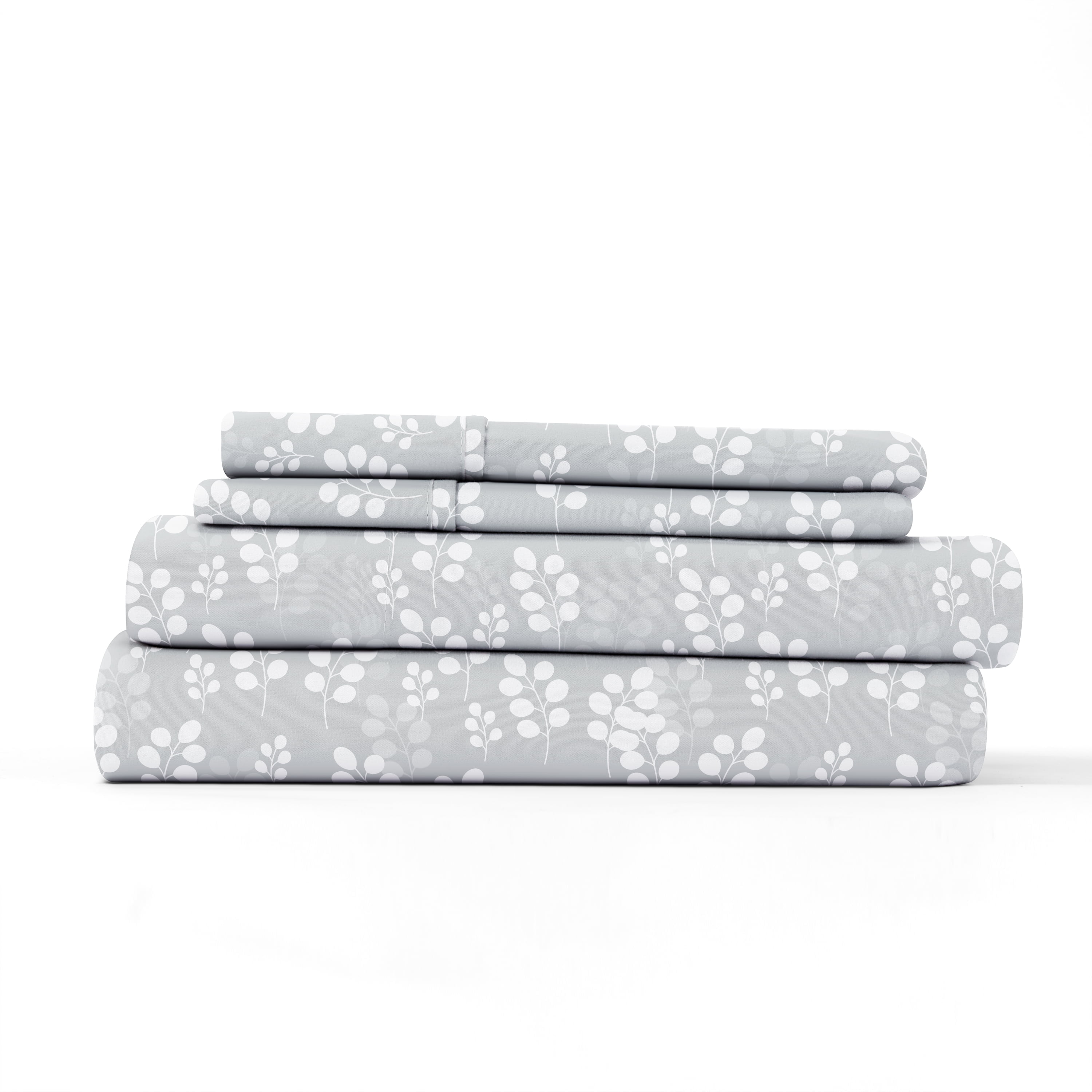 Noble Linens 4 Piece Pattern Microfiber Bed Sheets Set, Gray Wheat, California King