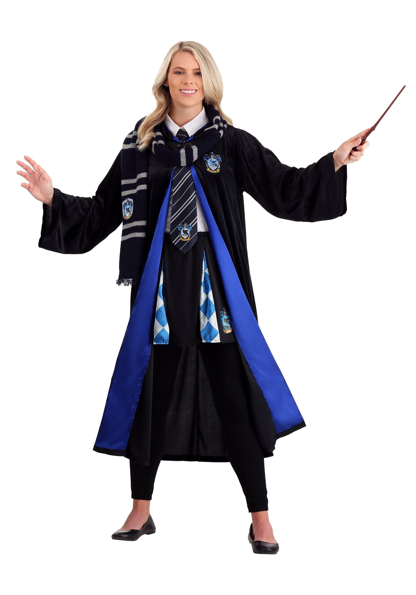 Harry Potter Ravenclaw Costume Black and Blue Long Robe with Hood 