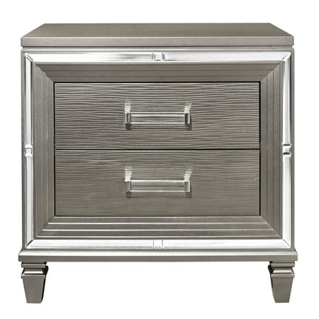 Modern Gray Nightstand With Acrylic Pulls And Drawer Elegant For Bedroom Silver Metallic Surface Joints