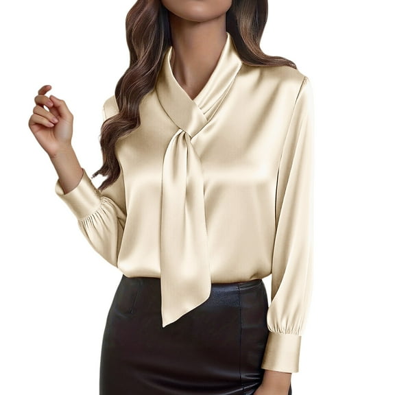 Outfmvch Womens Silk Blouses Dress Blouses Tops Satin Shirts for Women Golden Blouse Button Down Shirts for Women Long Sleeve Work Shirt Satin Tops for Women Gold L