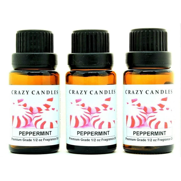 Crazy Candles Peppermint 3 Bottles 1/2 FL Oz Each (15ml) Premium Grade Scented Fragrance Oil Made in USA