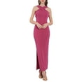 thumbnail image 2 of Vestido de cóctel sin mangas con cuello halter para mujer Hobemty, con abertura en el dobladillo, vestido maxi ajustado 2XL en rojo rosa, 2 of 5