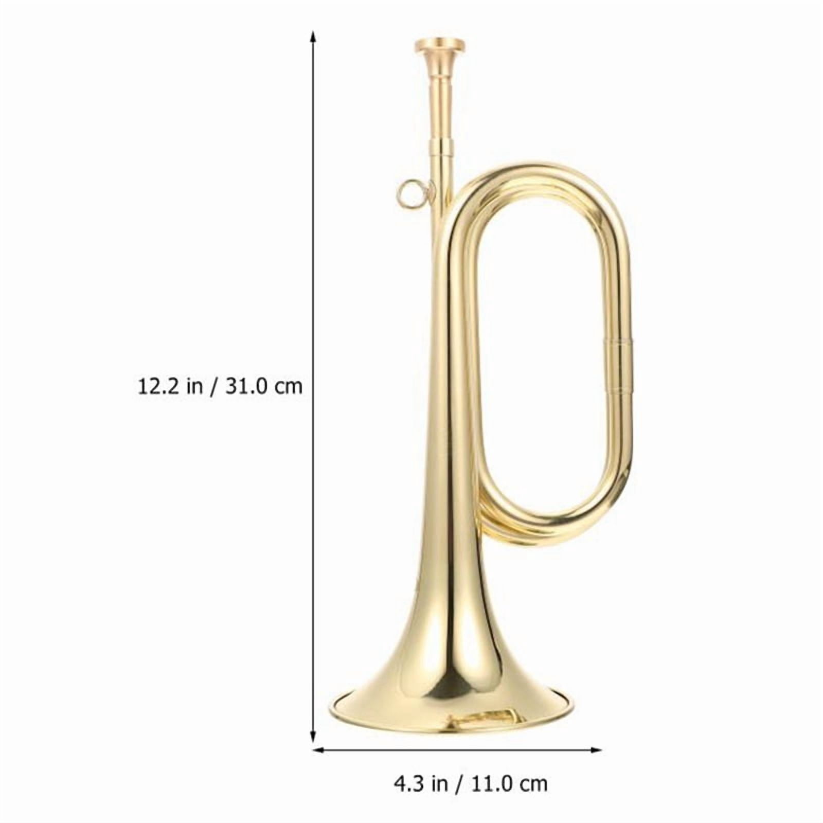 Small Trumpet Bugle Brass Golden Horn Simple Beginner Wind Instrument for School Band Child Student,1 x Trumpet Bugle 1 x Mouthpiece 1 x Storage Cloth Bag,Gold