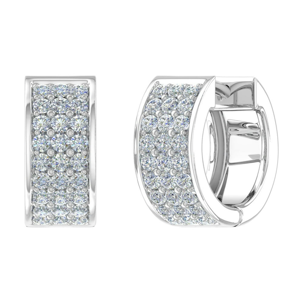FINEROCK 1/2 Carat Diamond Huggies Earrings in 10K White Gold