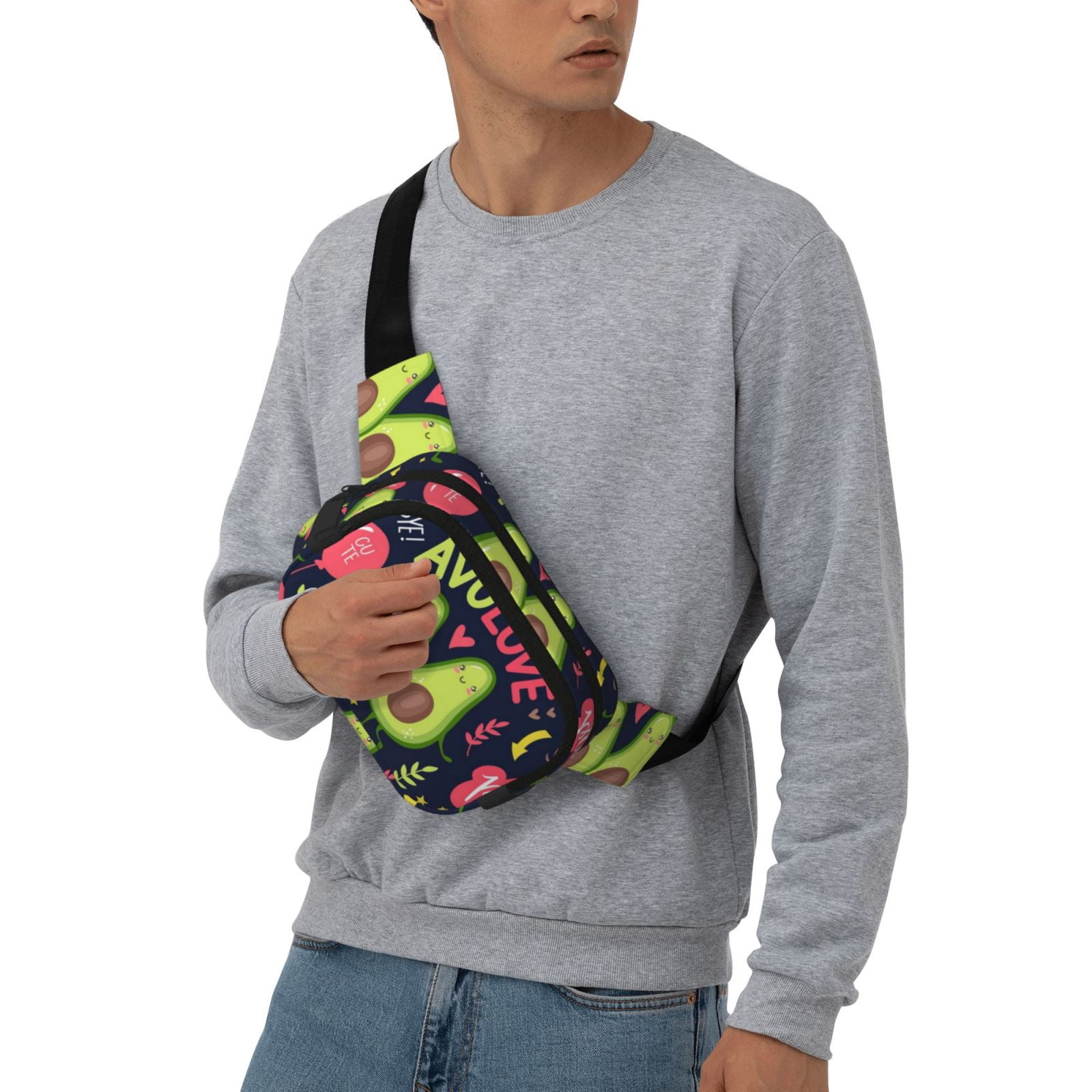 Picia Avocado Love Print Square Double-Layer Waist Bag Mini Adjustable Waist Belt Bag Exercise Running Travel Hiking