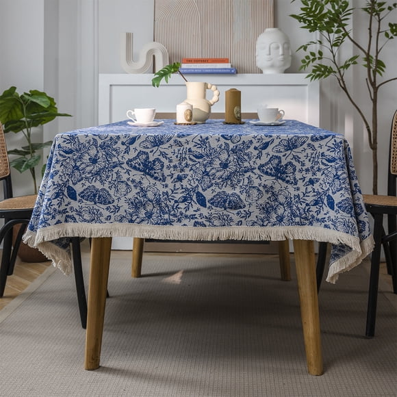 Nvzi Mantel de tela retro para el hogar, rectangular, geométrico, para mesa de té, largo, para mesa de bar, escritorio, estampado (azul, 60 x 60 cm)