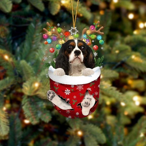 Acrylic 2D FLAT - Cavalier King Charles Spaniel 3 In Snow Pocket Christmas Ornament Flat Acrylic Dog Ornament - Holiday Tree Decoration