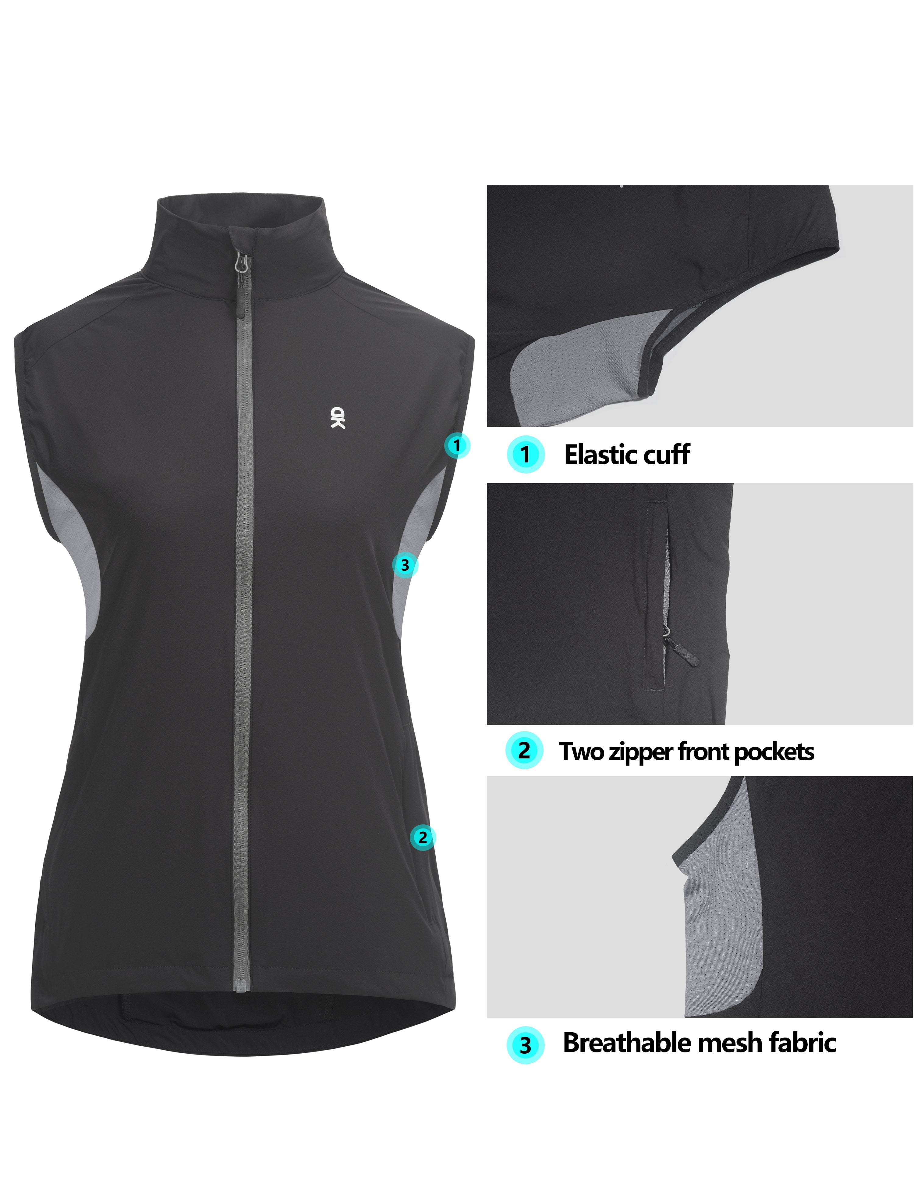 Little Donkey Andy Women's Cycling Vest Reflective Bike Vest, Wind Vest Lightweight Breathable UPF 50 for Golf Running Size M