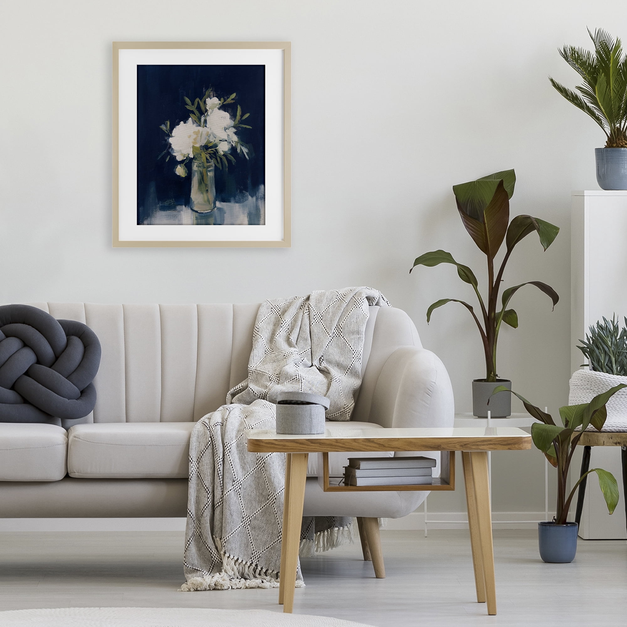 Stupell Industries Peonies On Blue Mirage Birch Framed Print Under Glass, design by Svetlana Aleynikova