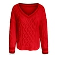thumbnail image 4 of Suéter de manga larga con cuello en V de línea de color sólido de patchwork informal para mujer Blusa Fridja  hjk2128, 4 of 5