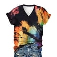 thumbnail image 3 of TIHLMK T Shirts for Women Black Women's Tie-dye V Neck Tunic Tops Crack Color Print Loose Short Sleeve Tops Blouse Gift for Womens Tops, 3 of 4