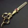 thumbnail image 1 of Tijeras profesionales para entresacar el cabello, de 15 cm (6 pulgadas), de acero inoxidable dorado, para uso en salones de belleza y en el hogar., 1 of 5