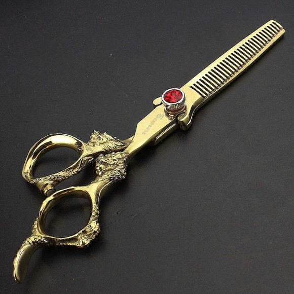 Tijeras profesionales para entresacar el cabello, de 15 cm (6 pulgadas), de acero inoxidable dorado, para uso en salones de belleza y en el hogar.