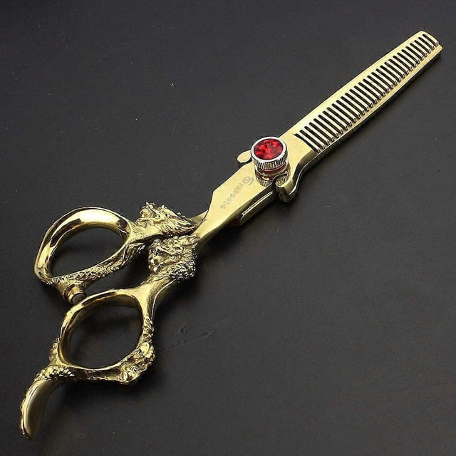 Tijeras profesionales para entresacar el cabello, de 15 cm (6 pulgadas), de acero inoxidable dorado, para uso en salones de belleza y en el hogar.