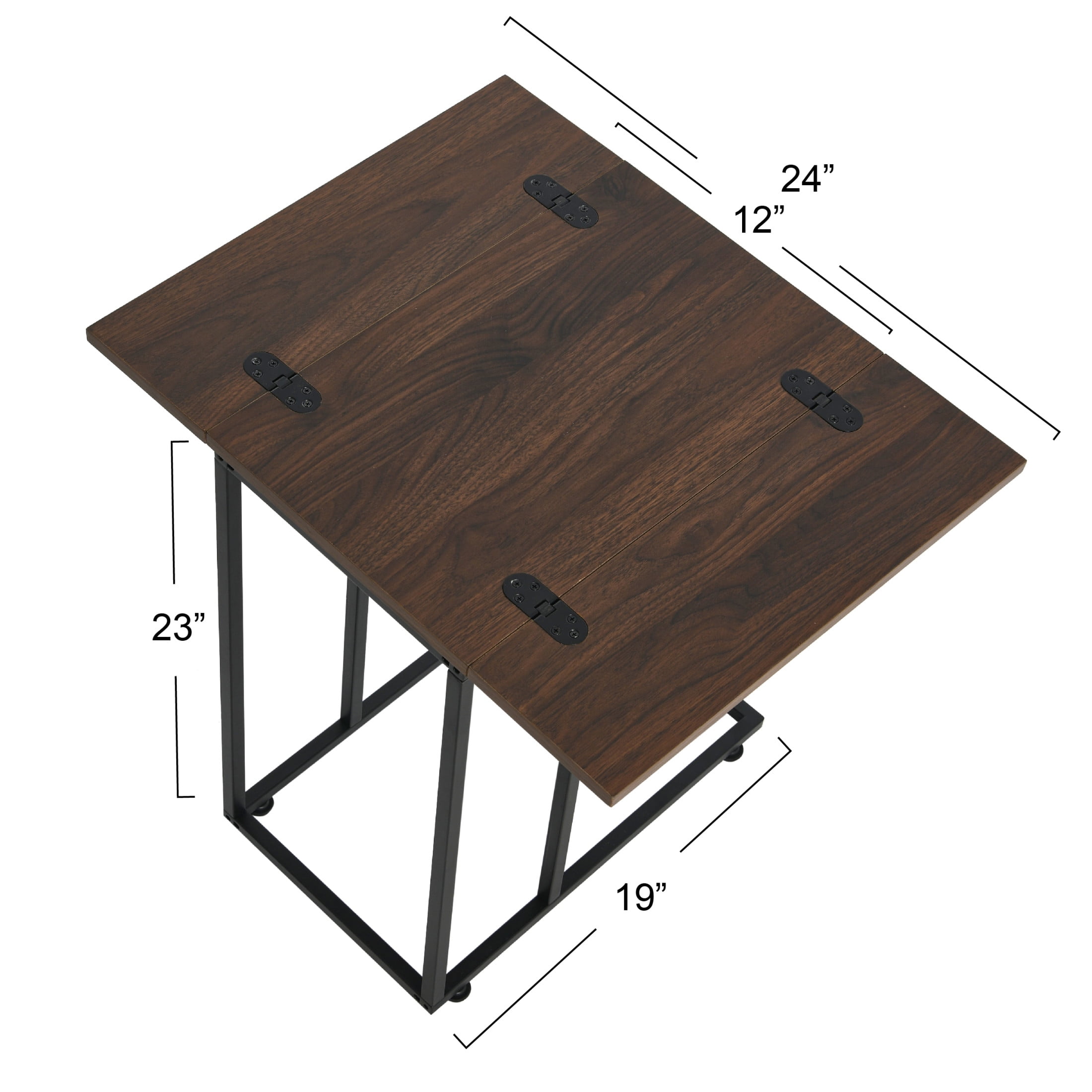 Household Essentials Jamestown Extendable C-Shaped for Accessiblity Side End Table Mid Century Walnut Wood Grain and Black Metal