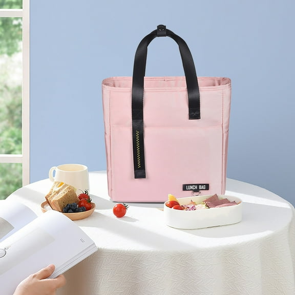 SPOORYYO Lunch Box for Women, Insulated Pink Lunch Bag Tote, Compact Cute Small Soft Cooler Tote for Women Adult Work Office, Reusable Medium Lunch Purse Pail
