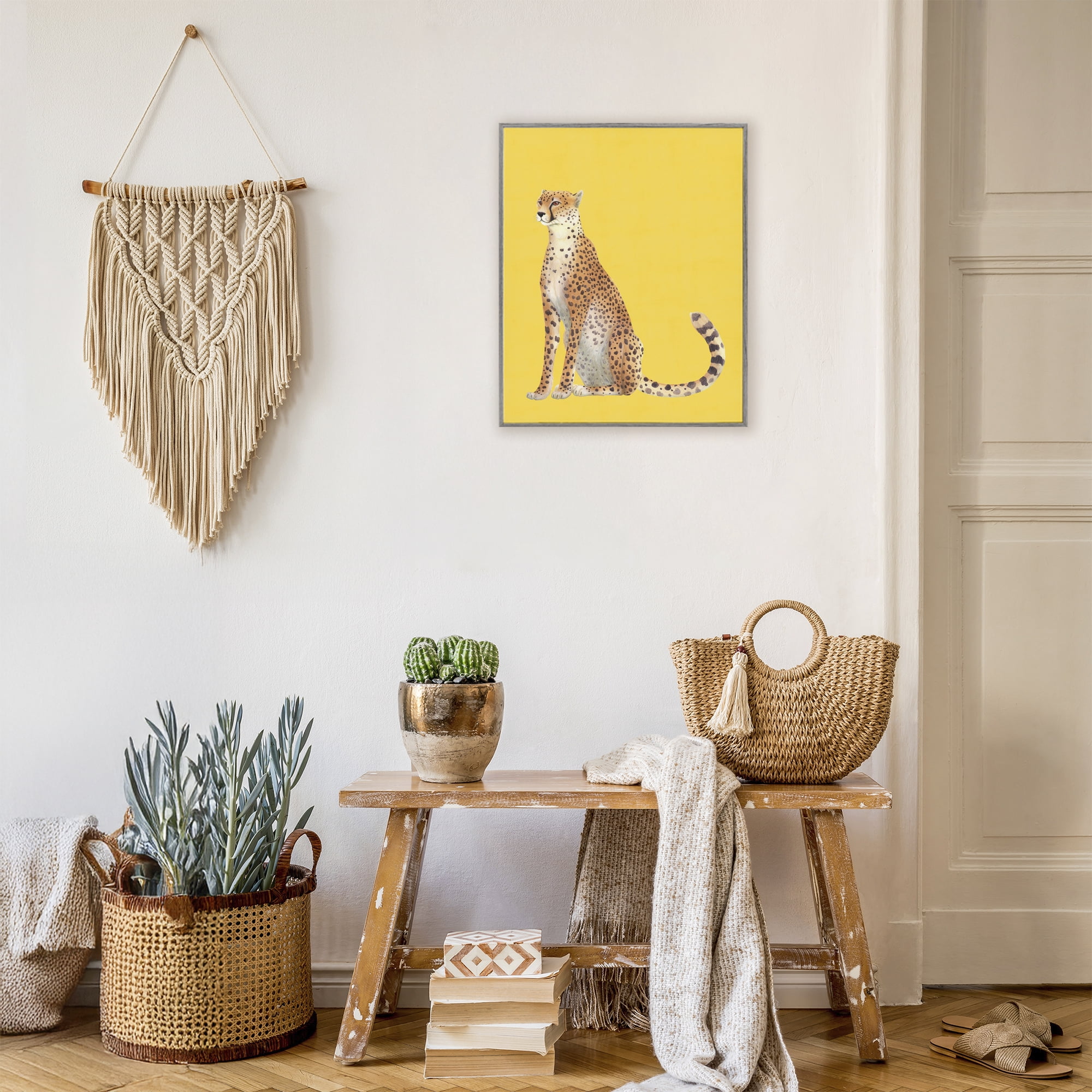 Stupell Industries Cheetah on Vibrant Yellow Gray Framed Giclee Art, design by Karolina Sato