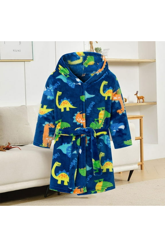 Kids Toddler Hooded Cotton Robe for Baby Boys,3-8T Cartoon Fleece Bathrobe with Dinosaurs Pattern Soft Bath Towel Fuzzy Beach Towel Bathrobe
