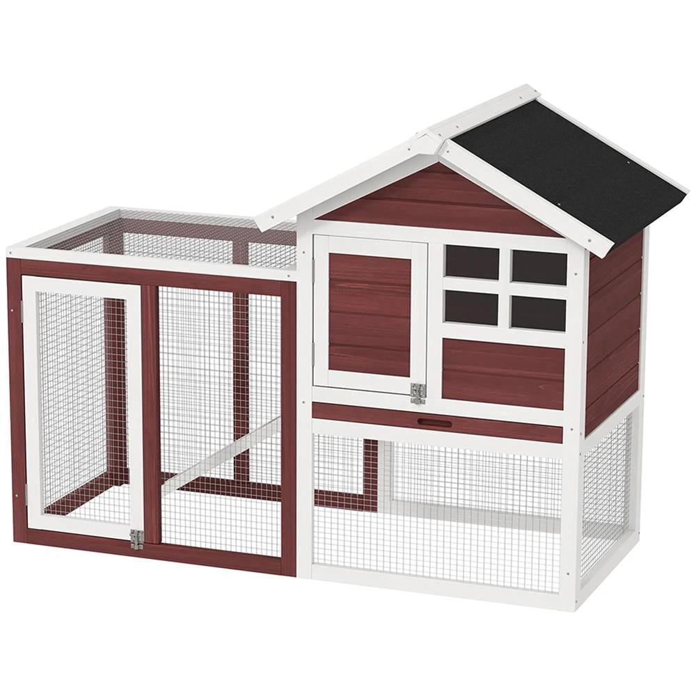 Topcobe 48" Wooden Rabbit Hutch Bunny Cage with Waterproof Asphalt Roof, Fun Outdoor Run, Removable Tray and Ramp, Outdoor Wooden Pet Shelter, Brown