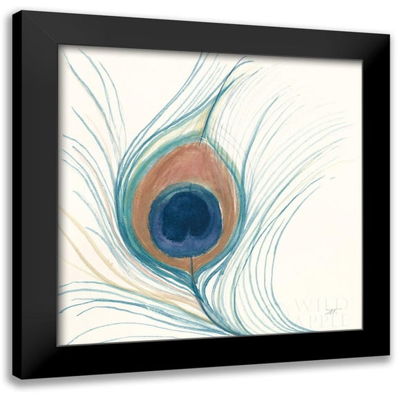 Thomas, Miranda 12x12 Black Modern Framed Museum Art Print Titled - Peacock Feather II Blue