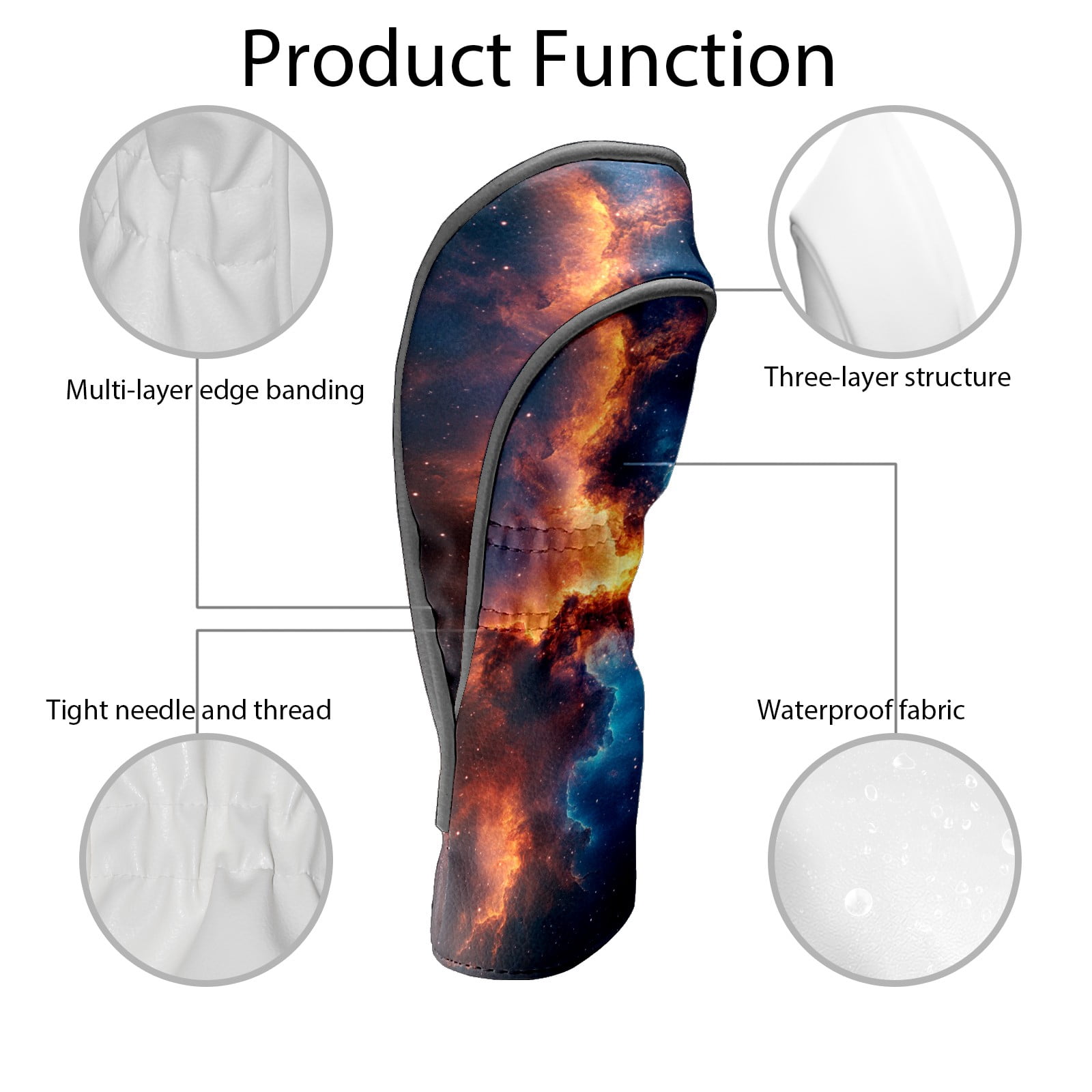 Golf Club Covers PU Leather Waterproof Head Covers for Fairway Woods Hybrids Blue And Orange Aurora