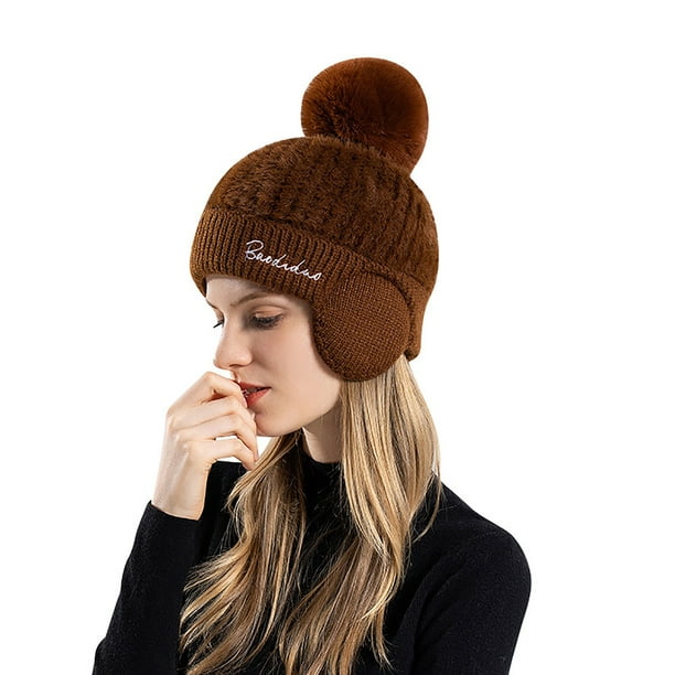 Sombreros de invierno para mujer, de color liso, modernos, gruesos y cálidos, con capucha y protección para las orejas.