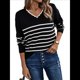 thumbnail image 4 of Camisa de Larga para Mujer, Suéter Informal Holgado A Rayas Negro XL, 4 of 10