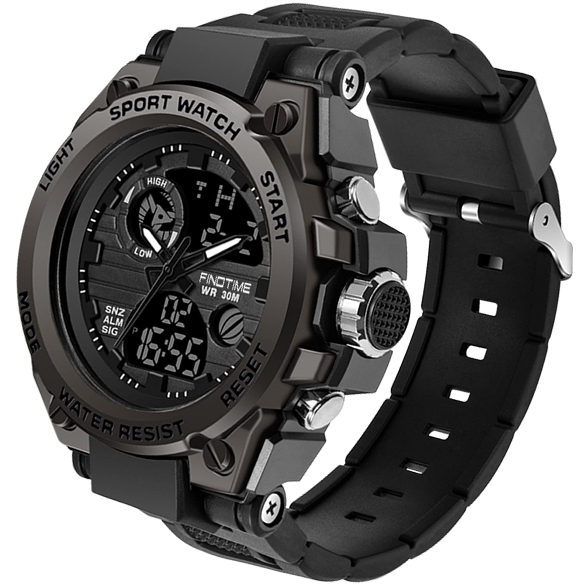 Findtime Men's Military Watch Outdoor Sports Electronic Watch Tactical Army Wristwatch LED Stopwatch Waterproof Digital Analog Watches