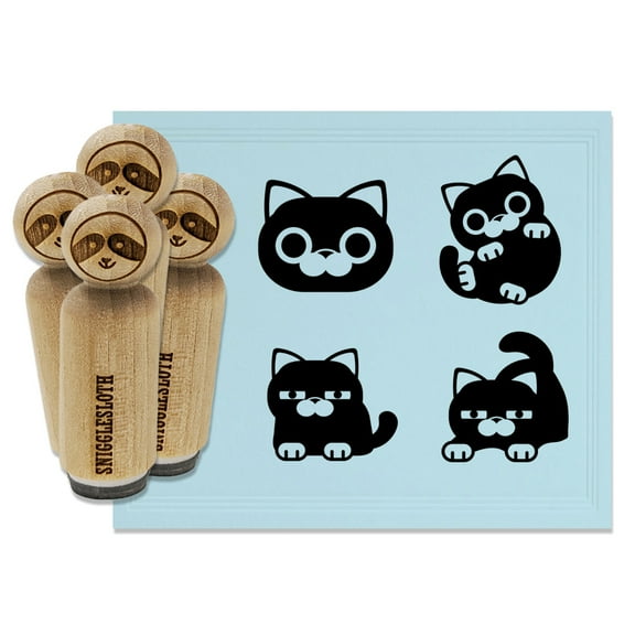 Round Cat Playful Skeptical Stretching Rubber Stamp Set for Scrapbooking Crafting Stamping - Mini 1/2 Inch