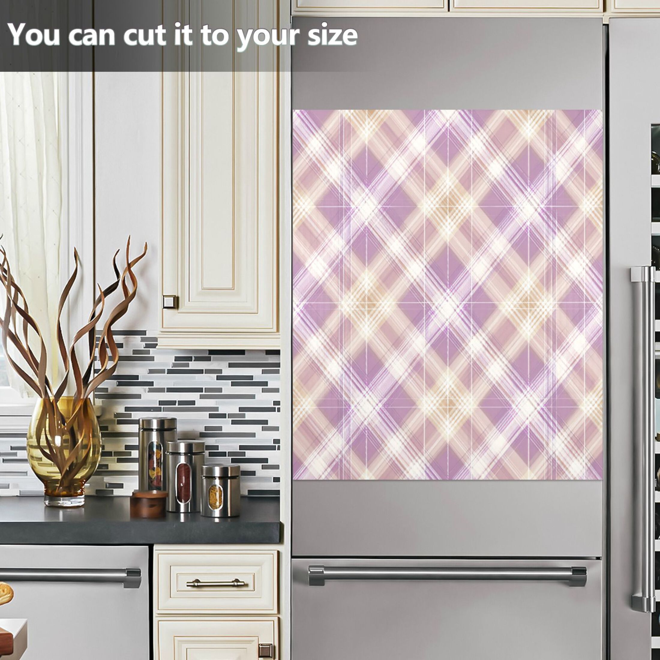 Dishwasher Magnetic Refrigerator Magnet Cover Sticker Home Decorative 23"x26" Light Pink Checkered Pattern